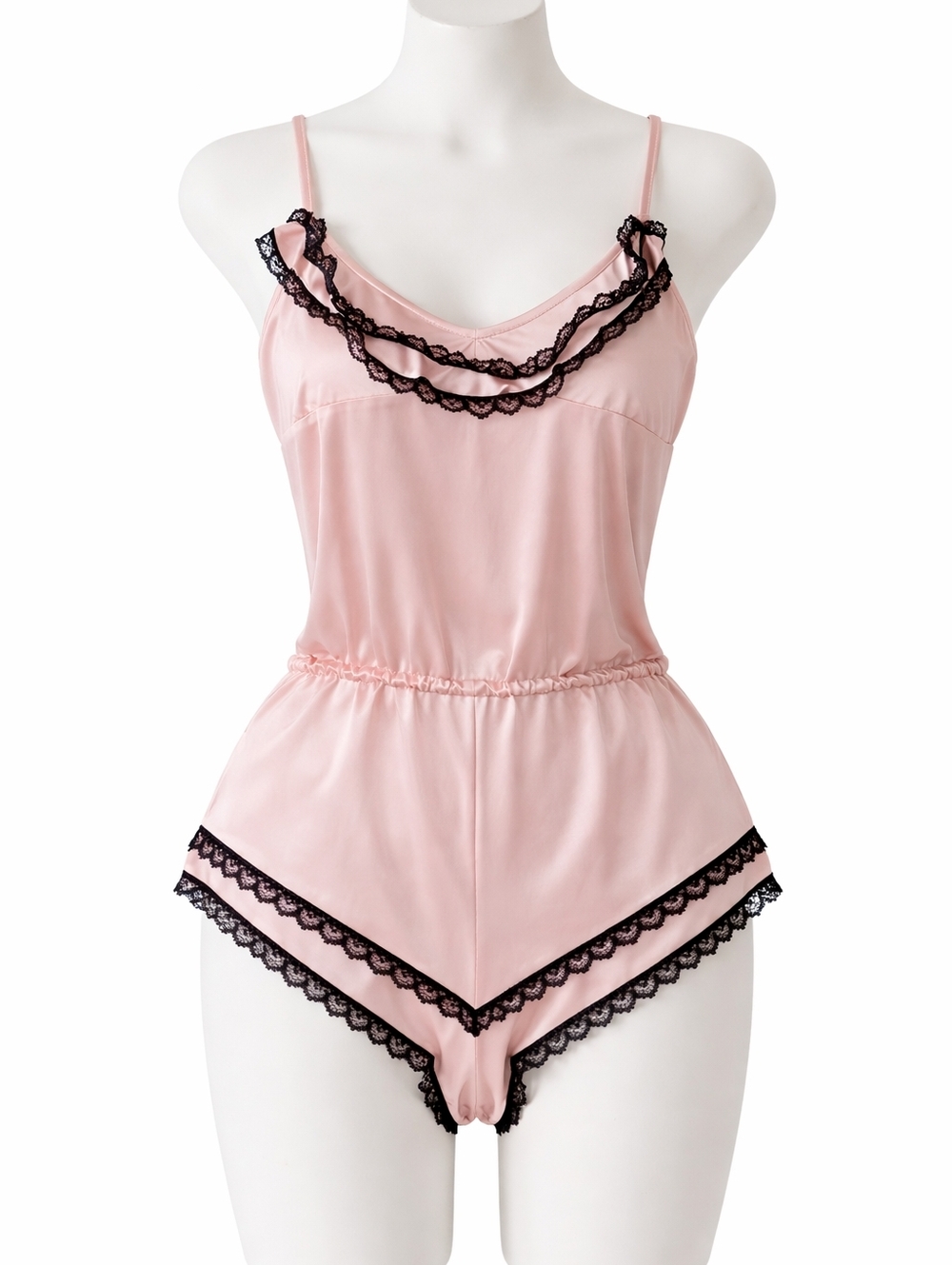 Blush Pink Modal Lace Trim Teddy Bodysuit Soft Stretch.